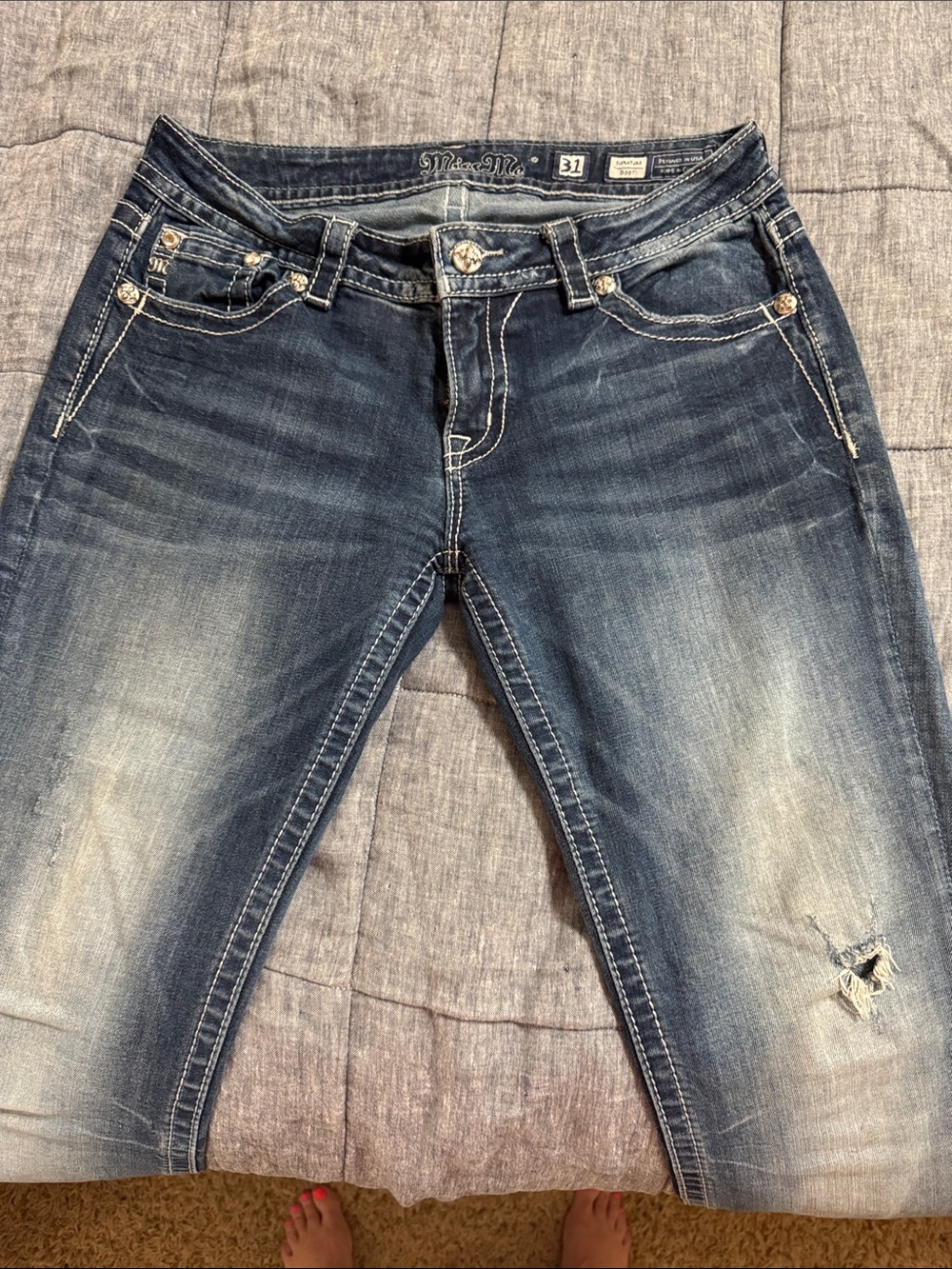 Miss Me Faded Blue Jeans with Distressed Knees
